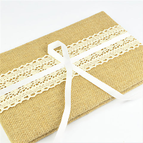 Hessian Burlap Wedding Guest Book with Ivory Lace Trim & Ribbon Bow Hessian Burlap Wedding Guest Book with ivory Lace Trim & Ribbon Bow Burlap Guest Book Signing Album With Ivory Lace Hessian Rustic Vintage Wedding