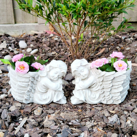 set of 2 Sleeping Angel Cherub Planter Pot pots indoor or outdoor garden yard decor divinity statue resin waterproof 
