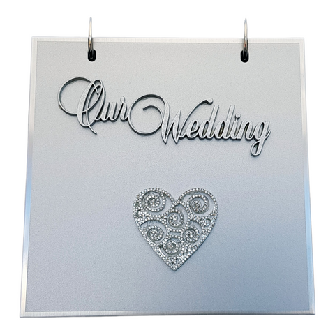 Silver Our Wedding Flip Photo Album with Diamond Heart Cover in Gift Box
