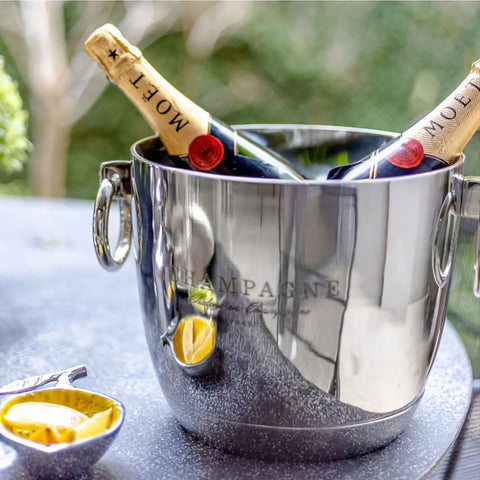 Elegant Silver Shiny Champagne Ice Bucket with Handles