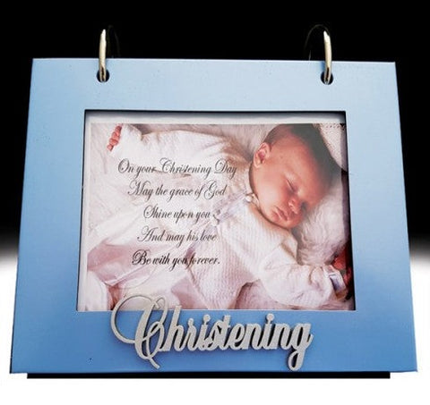 Blue Baby Boy Christening Flip Photo Album in Gift Box