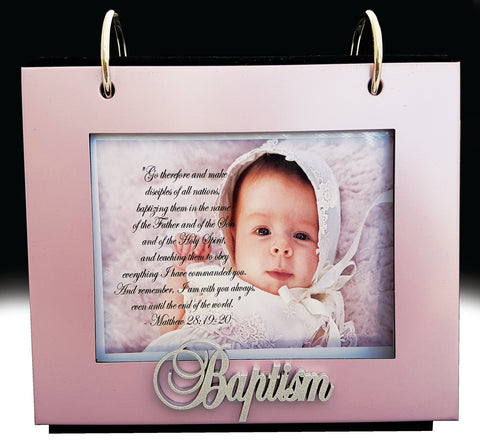 Pink Baby Girl Baptism Flip Photo Album in Gift Box