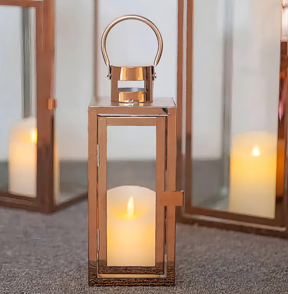 Set 3 large square rose gold frame and glass panels hurricane candle holder lantern with Handles Wedding Engagement home decor elegant