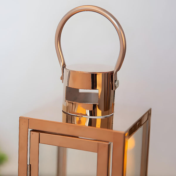 Set 3 large square rose gold frame and glass panels hurricane candle holder lantern with Handles Wedding Engagement home decor elegant