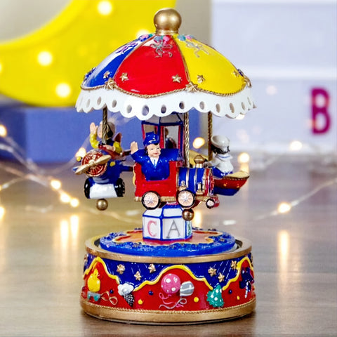 Rotating red, blue and yellow Boat, Plane and Train Musical Merry-Go-Round Carousel Children's Rotating Musical Merry Go Round Carousel Baby Kids boys Gift