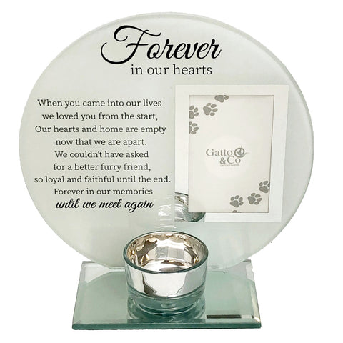 Forever In our hearts pets pet dog cat Glass Photo Frame & Tealight Candle Holder Memorial Plaque Glass Photo Frame with Tea Light Holder Remembrance Keepsake tribute
