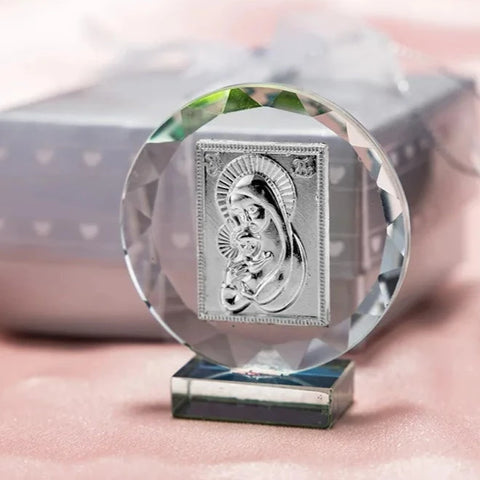 Orthodox Crystal Cut Glass Holy Mother Mary & Jesus Icon Religious Stand  ornament in Gift Box favours bomboniere gift Christian ornament