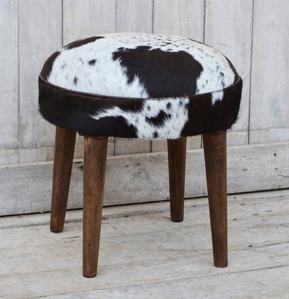 Short Genuine Cowhide Stool & Timber Legs