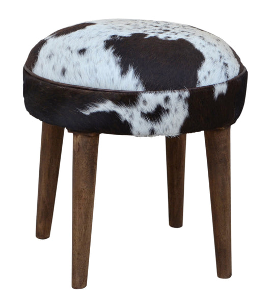 Short Genuine Cowhide Stool & Timber Legs