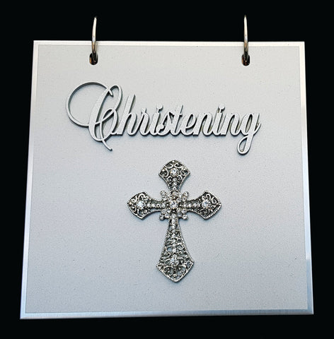 Silver Baby Christening Flip Photo Album with Diamond Cross Cover in Gift Box