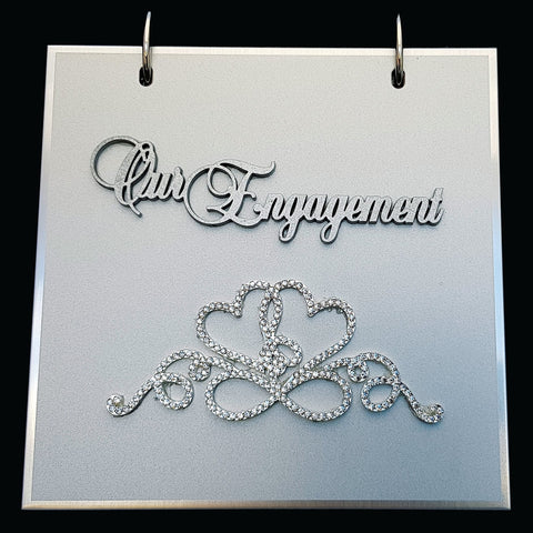 Silver Our Engagement Flip Photo Album with Diamond Hearts Cover in Gift Box