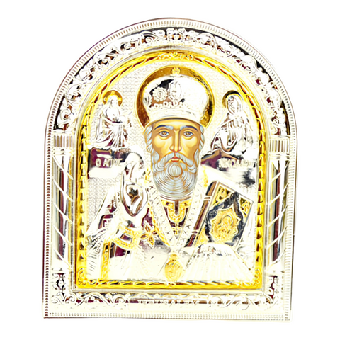 religious Orthodox Gold & Silver Plated Holy Saint Nicholas Icon Plaque home gift St Nicholas