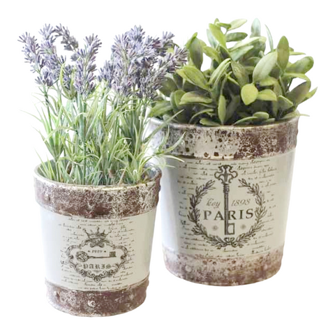 Set of 2 French Key Paris Rustic Ceramic Flower Plant Pots home decor pot planters
