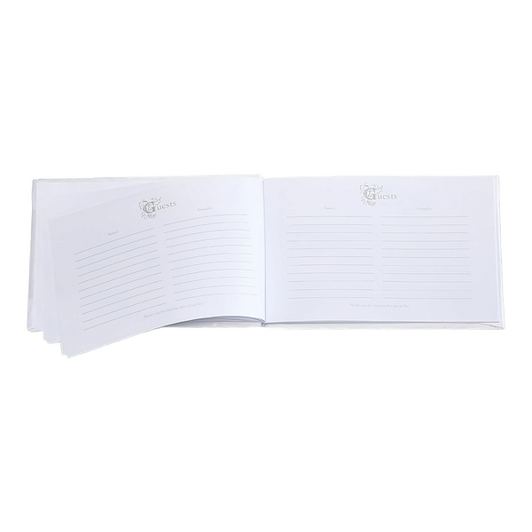 White Wedding Satin Cover Guest Book with with Ribbon & Diamante Crystal Sparkly Clasp on Cover Signing Album