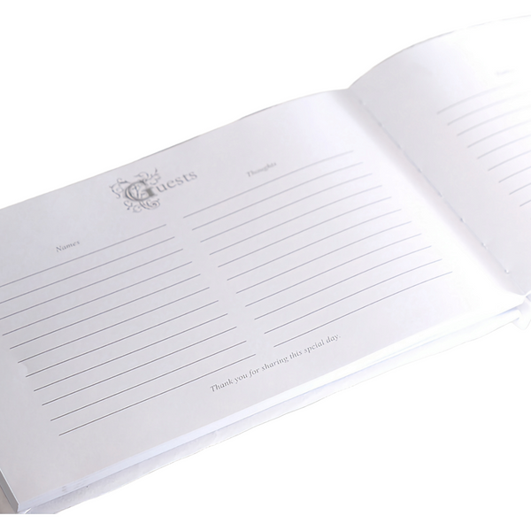 White Wedding Satin Cover Guest Book with with Ribbon & Diamante Crystal Sparkly Clasp on Cover Signing Album