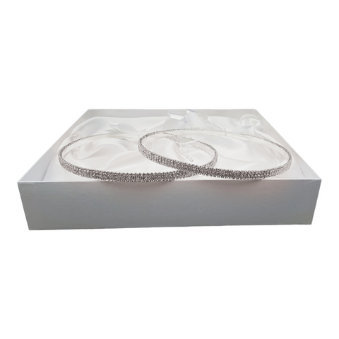 Set Diamante Stefana Crowns with Ribbons in White Satin Lined Box
