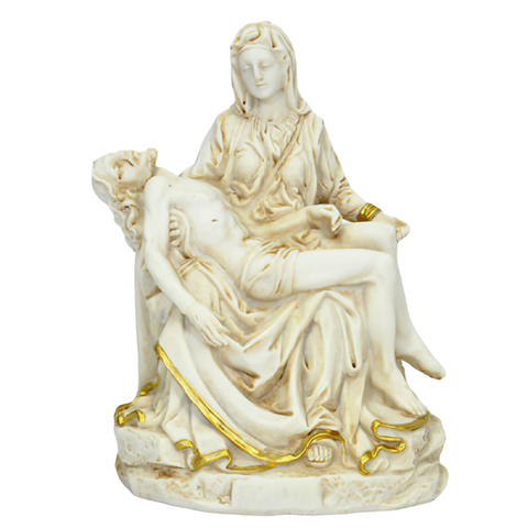 Holy virigin hail Mother Mary & Jesus Piata Pieta Light Brown polyresin Figurine Religious Statue Ornament home gift sculpture resin and gold detail