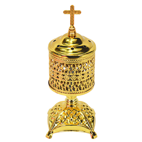 Orthodox Gold Round Religious Incense Burner with Cross Top