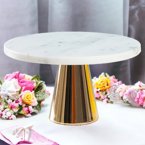 Gold Frame with Marble Surface Plate Cake Stand Round Marble Gold Base Cake Stand 20cm