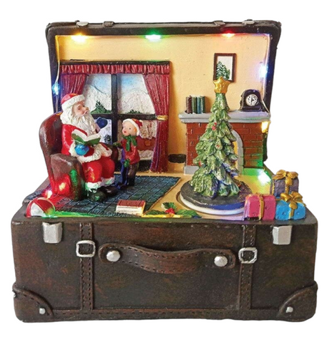 Christmas Light Up LED Suitcase Scene with Moving Tree