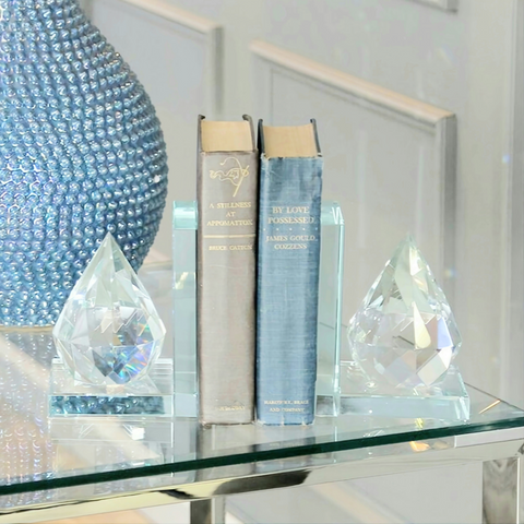Clear Crystal Cut Glass Diamond Shaped Bookends
