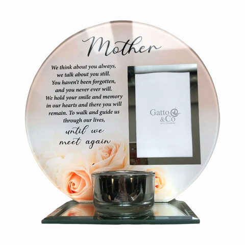 mother Glass Photo Frame & Tealight Candle Holder Memorial Plaque Glass Photo Frame with Tea Light Holder mother grandmother Remembrance Keepsake tribute