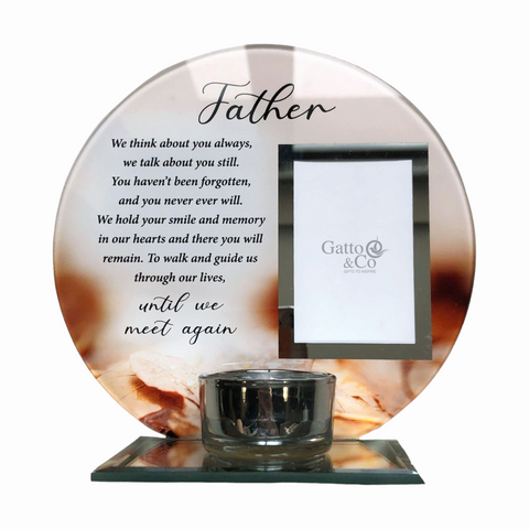 father Glass Photo Frame & Tealight Candle Holder Memorial Plaque Glass Photo Frame with Tea Light Holder father grandfather Remembrance Keepsake tribute