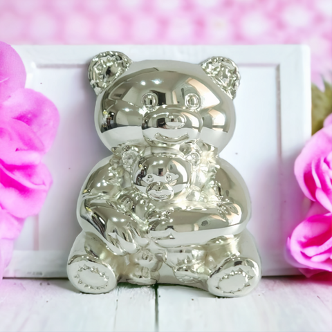 Children's Silver Plated Shiny Teddy Bear Money Box children kids baby gift