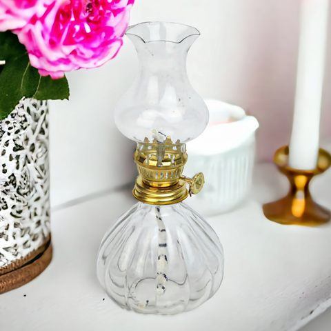 Clear Crystal Cut Glass Vintage Kerosene Oil Lamp Lantern