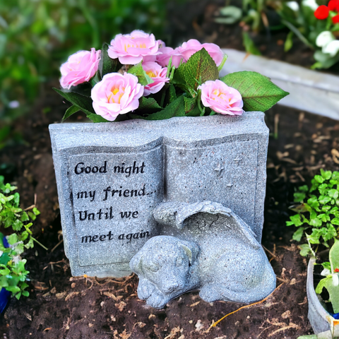 dog Angel Memorial Stone Sleeping dog Grave Figurine Outdoor dog Angel Memorial Plaque & Planter Statue- Polyresin Indoor Outdoor Garden Yard plaque