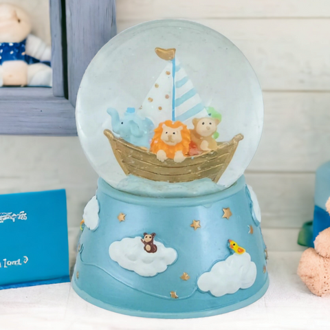Blue Noah's Ark Musical Sleepy Time Water Ball Snow Globe