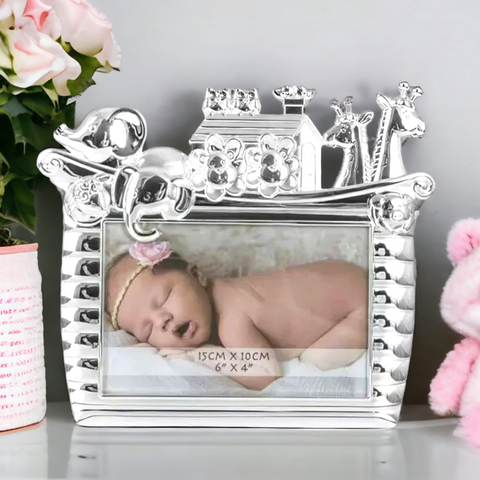 silver Plated Noah's Ark Baby photo frame Nursery Newborn Baby Shower 