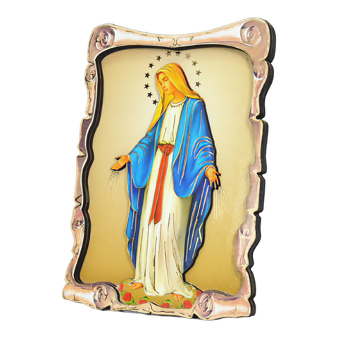Religious Catholic Christian Colour Wooden Wood 3D Blessed Holy Virgin Mother Mary Icon Plaque picture Stand