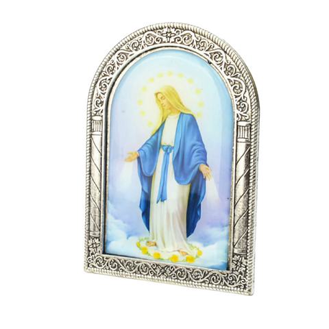 Religious Catholic Christian Metal Silver Plated blessed Holy Virgin Mother mary in the sky Icon Plaque Picture Stand