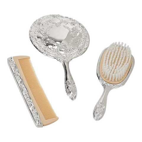 3 Piece Silver Plated Brush, Comb & Mirror Vanity Set baby girls dresser gift
