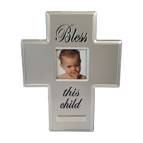 Silver Bless This Child Cross Photo Frame