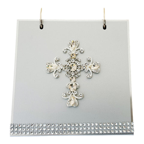 Silver Flip Photo Album with Diamond Crystal Cross Cover in Gift Box