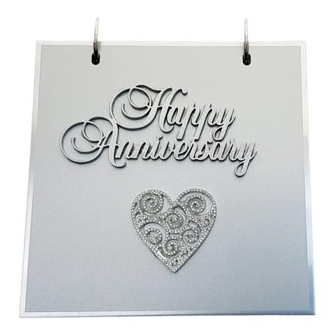 Silver Happy Anniversary Flip Photo Album with Diamante Heart Cover