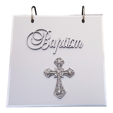 Silver Baptism Flip Photo Album with Diamante Cross Cover