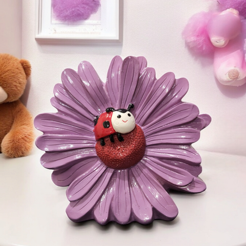 Purple Daisy Flower & Ladybug Money Box