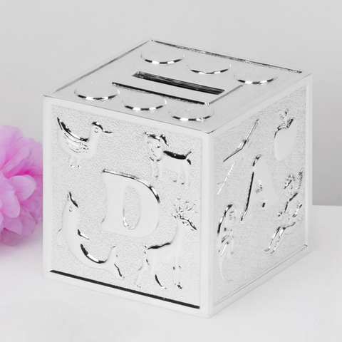 Silver Plated ABC Alphabet Cube Block Money Box