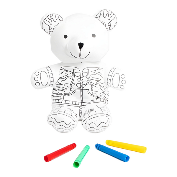 White Colour in Craft Toy Teddy Bear & Marker Pens in PVC Bag