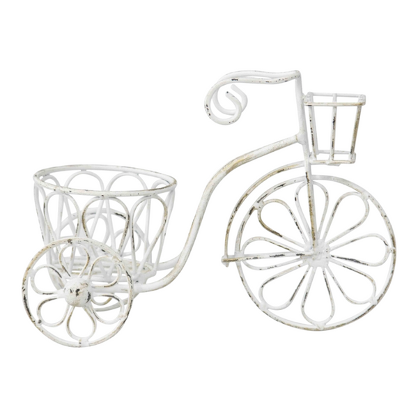 Distressed White Small Bicycle Garden Pot Planter