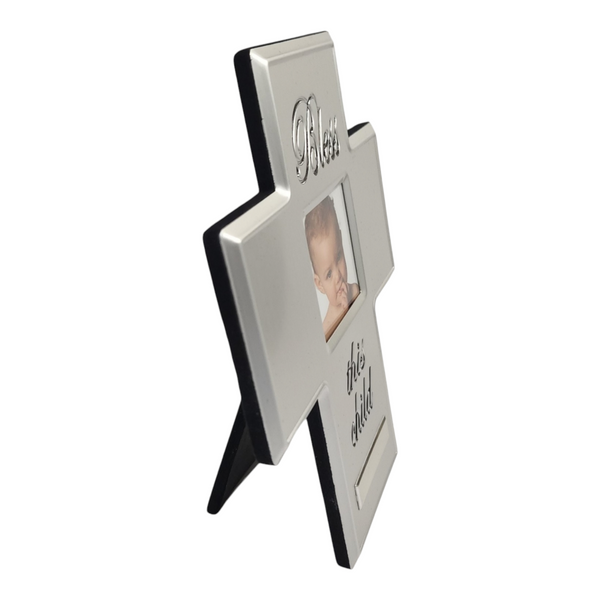 Silver Bless This Child Cross Photo Frame in Satin Gift Box