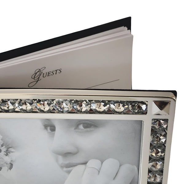Silver Crystal Edge Jewels & Frame Wedding Guest Book In Gift Box