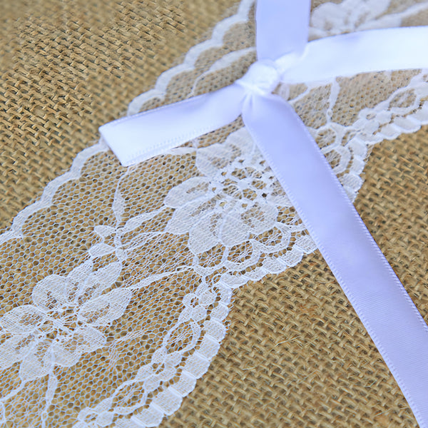 Hessian Burlap Wedding Guest Book with White Lace Trim & Ribbon Bow Burlap Guest Book Signing Album With White Lace Hessian Rustic Vintage Wedding