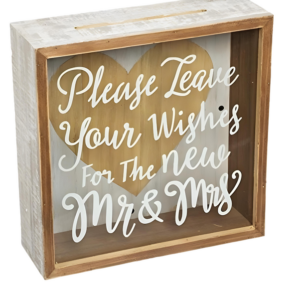 Rustic Wood Square Mr & Mrs Wedding Wishing Well Box
