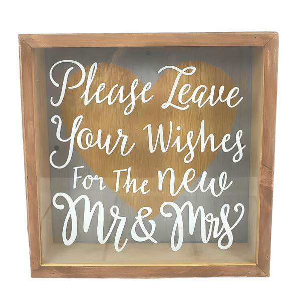 Rustic Wood Square Mr & Mrs Wedding Wishing Well Box