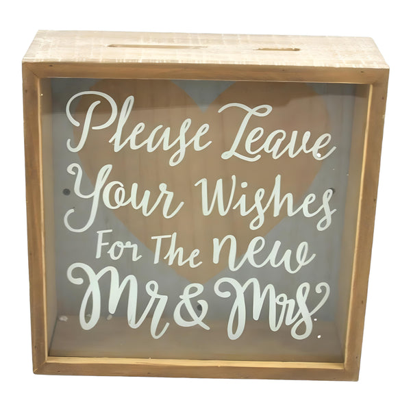 Rustic Wood Square Mr & Mrs Wedding Wishing Well Box