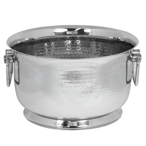 Silver Stainless Steel Single Wall Hammered Champagne & Wine Ice Bucket Tub cooler with Handles